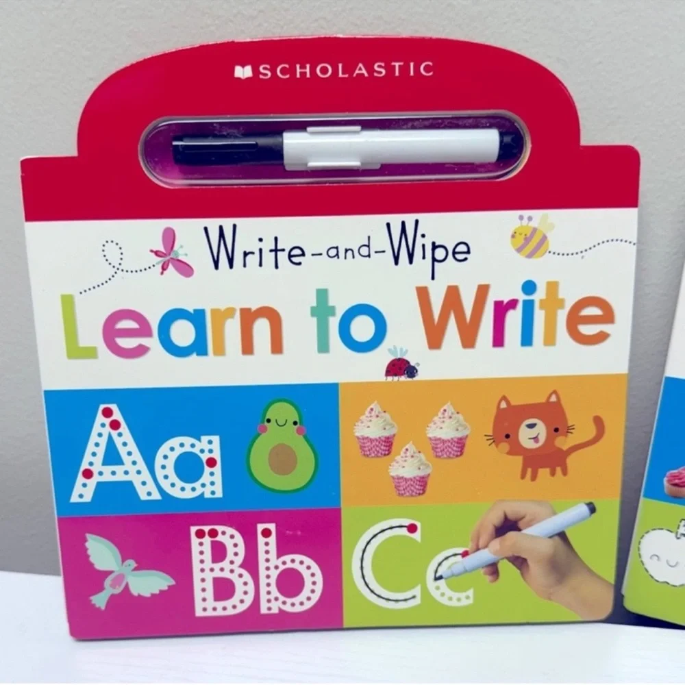 New! Scholastic Write-and-Wipe Learning Books - Counting & Write Alphabet